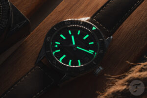 Blancpain Fifty Fathoms Bathyscaphe 70th Anniversary limited edition dive watch with meteor grey sunburst dial on a chocolate calf leather strap