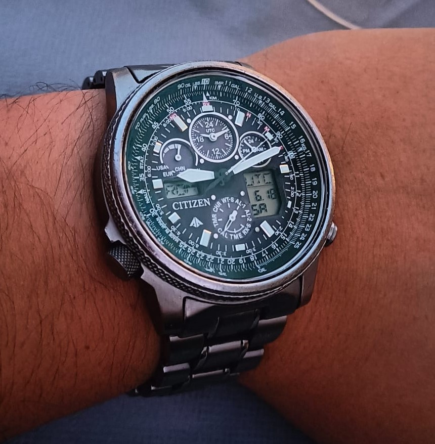 Citizen Super Pilot titanium pilot watch on the wrist
