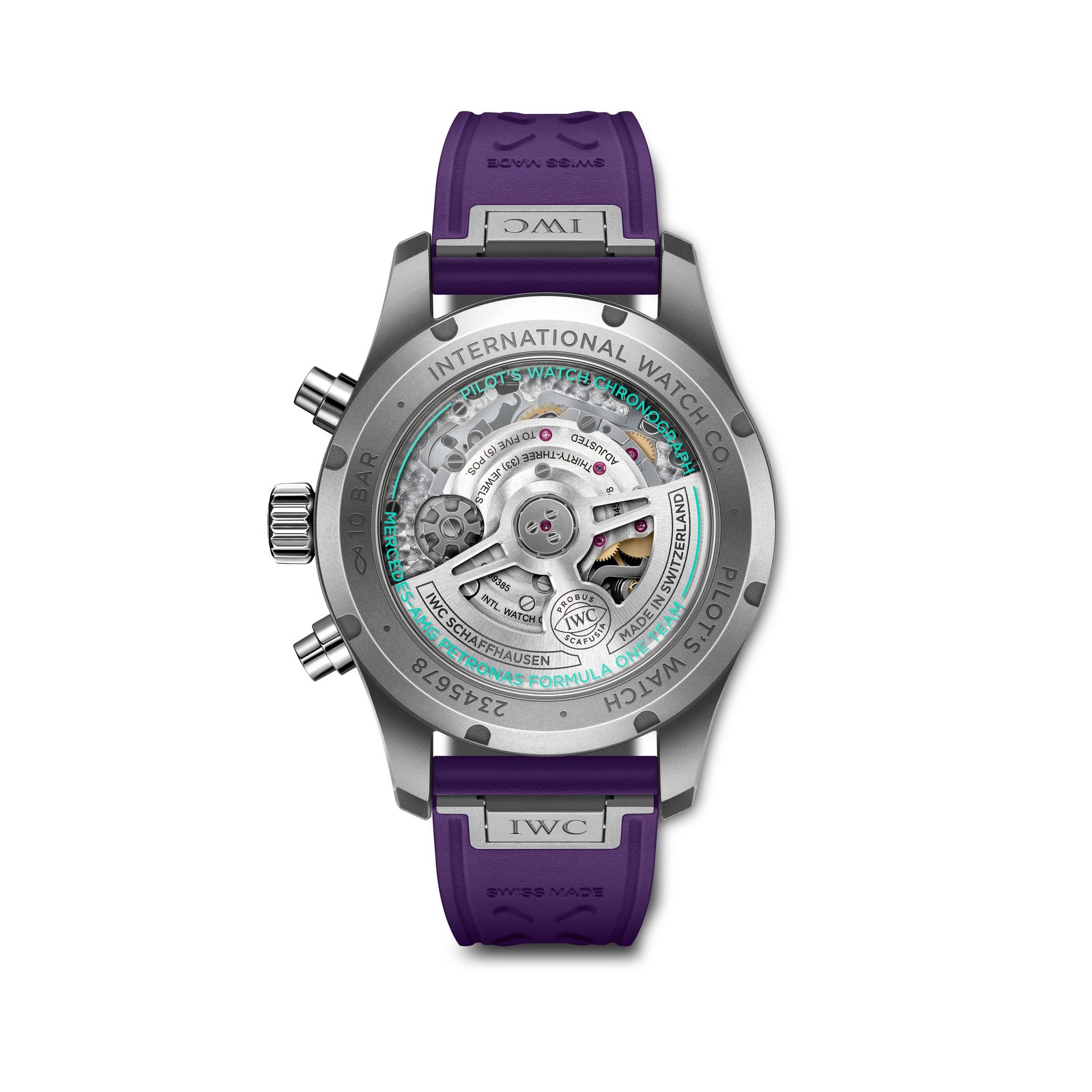 IWC Pilot's Watch Chronograph 41 Mercedes-AMG PETRONAS Formula One Team IW388121 open caseback showing calibre 69385