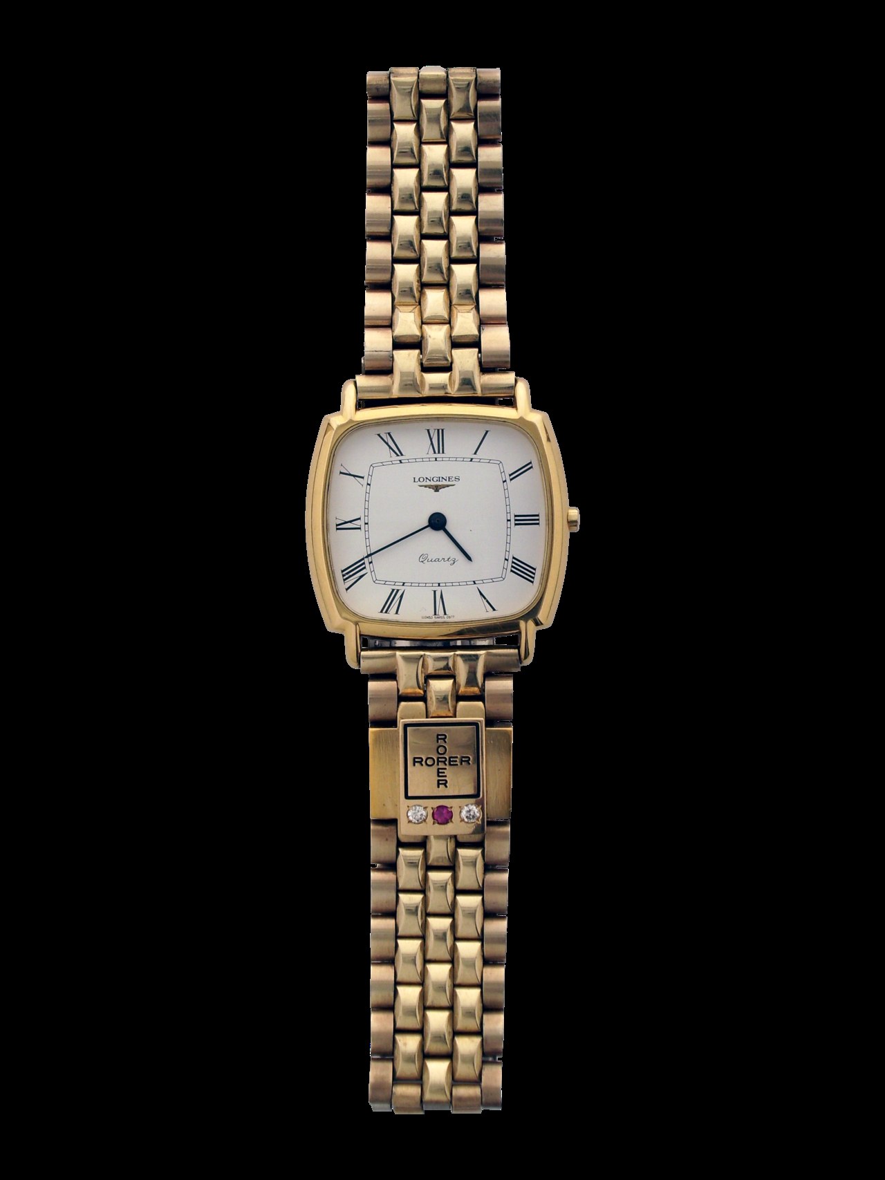 Vintage Longines gold wristwatch with quartz movement and applied indices