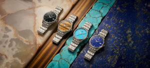 Quartet of Perrelet Weekend Stone Dial watches displaying natural mineral dials