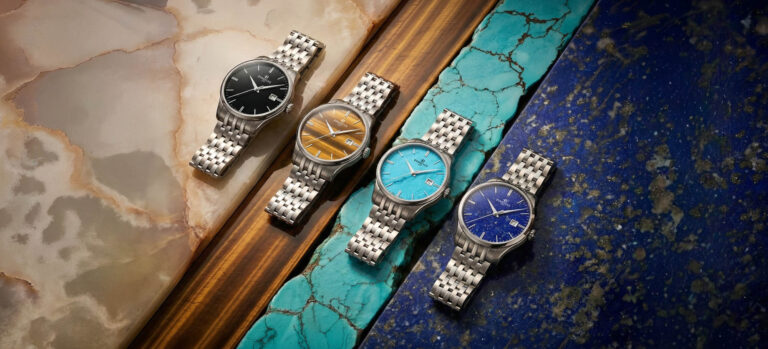 Quartet of Perrelet Weekend Stone Dial watches displaying natural mineral dials