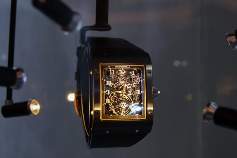 Richard Mille RM 017 tourbillon with skeletonised movement displayed in the Richard Mille Paris boutique