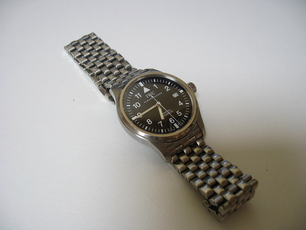 IWC Mark XV pilot watch with black dial on leather strap