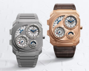 Bulgari Octo Finissimo Dual Time x Vianney Halter titanium version front dial view