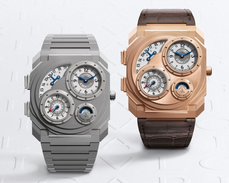 Bulgari Octo Finissimo Dual Time x Vianney Halter titanium version front dial view