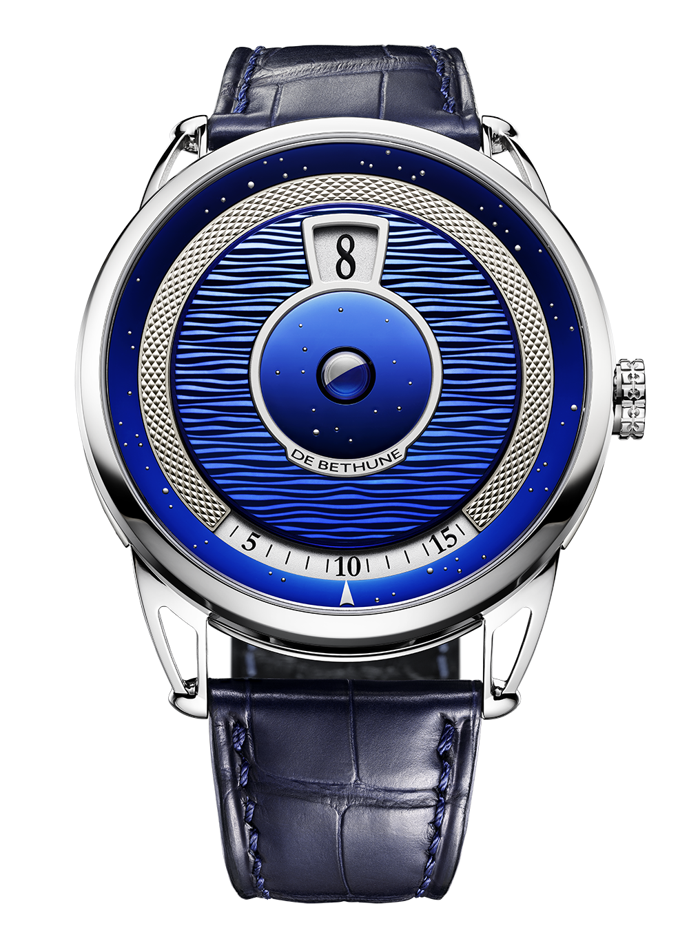 De Bethune DB25 Digitale DB25VD three-quarter view in titanium with openworked lugs