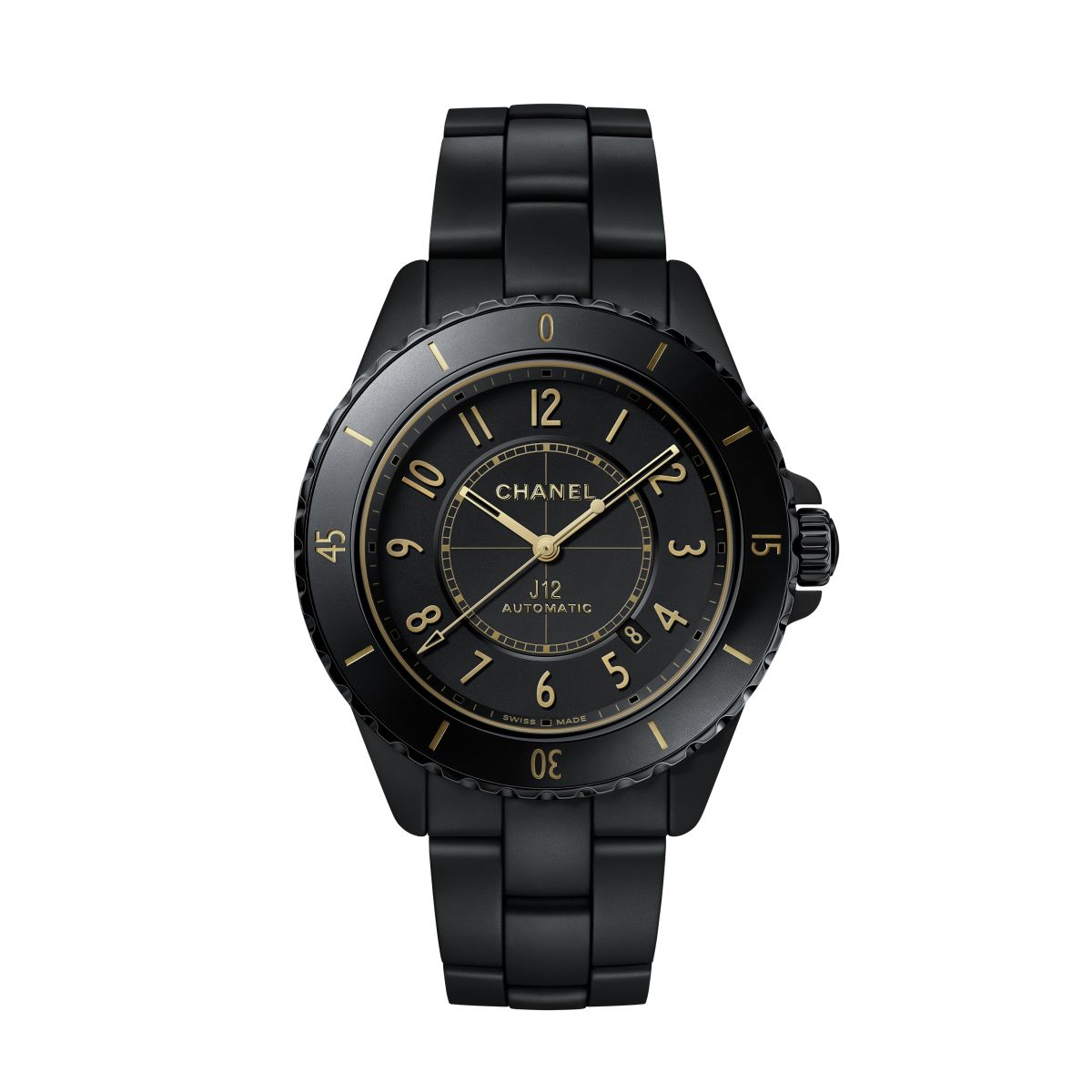 Chanel J12 Golden Black Caliber 12.1 42mm reference H11060 in matte black ceramic with pale gold accents