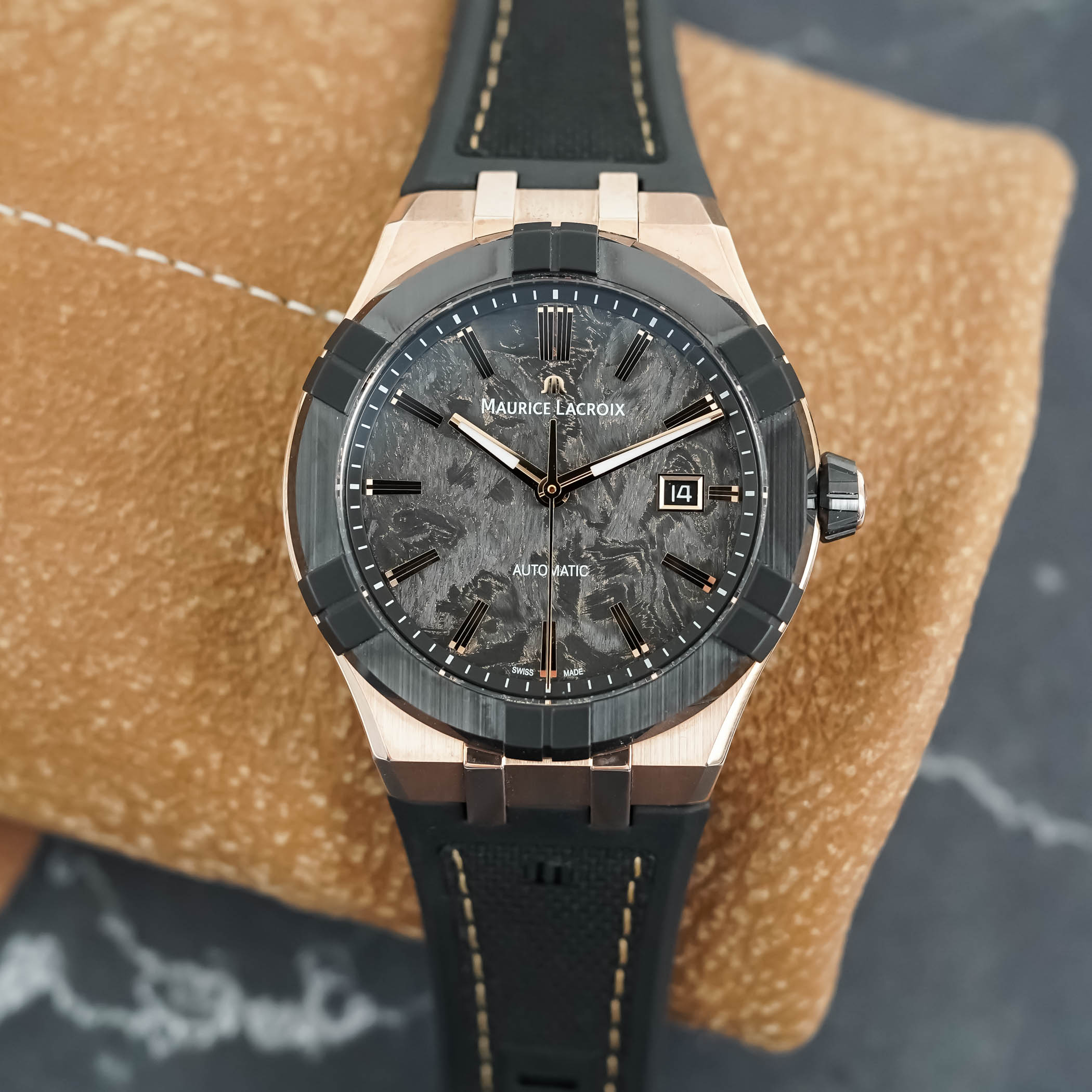 Maurice Lacroix Aikon-IC Frozen Carbon Damas edition featuring Damascus steel and titanium case