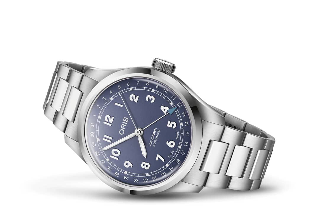 Oris Big Crown Pointer Date in steel with a fluted bezel and pointer date hand