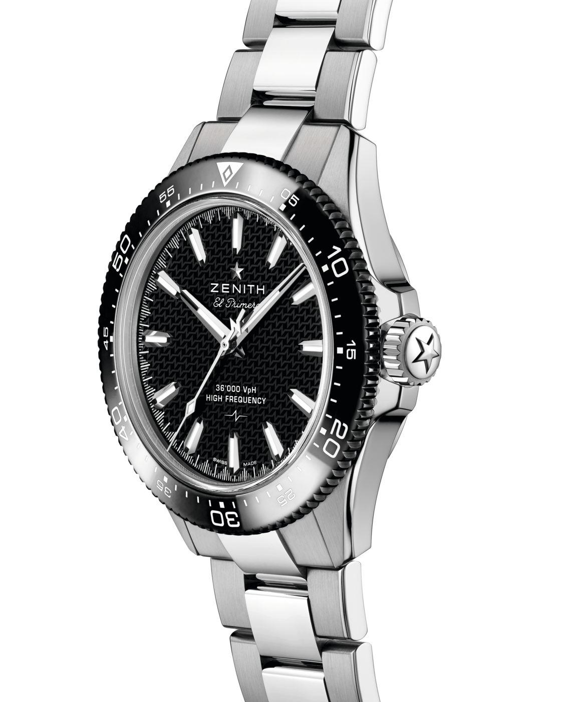 Zenith Chronomaster Solo Sport case side showing crown, guards and ceramic bezel