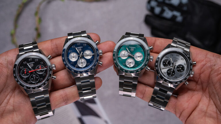 TAG Heuer Carrera Chronograph Sport 2026 Collection Overview featuring blue green silver and black dial models