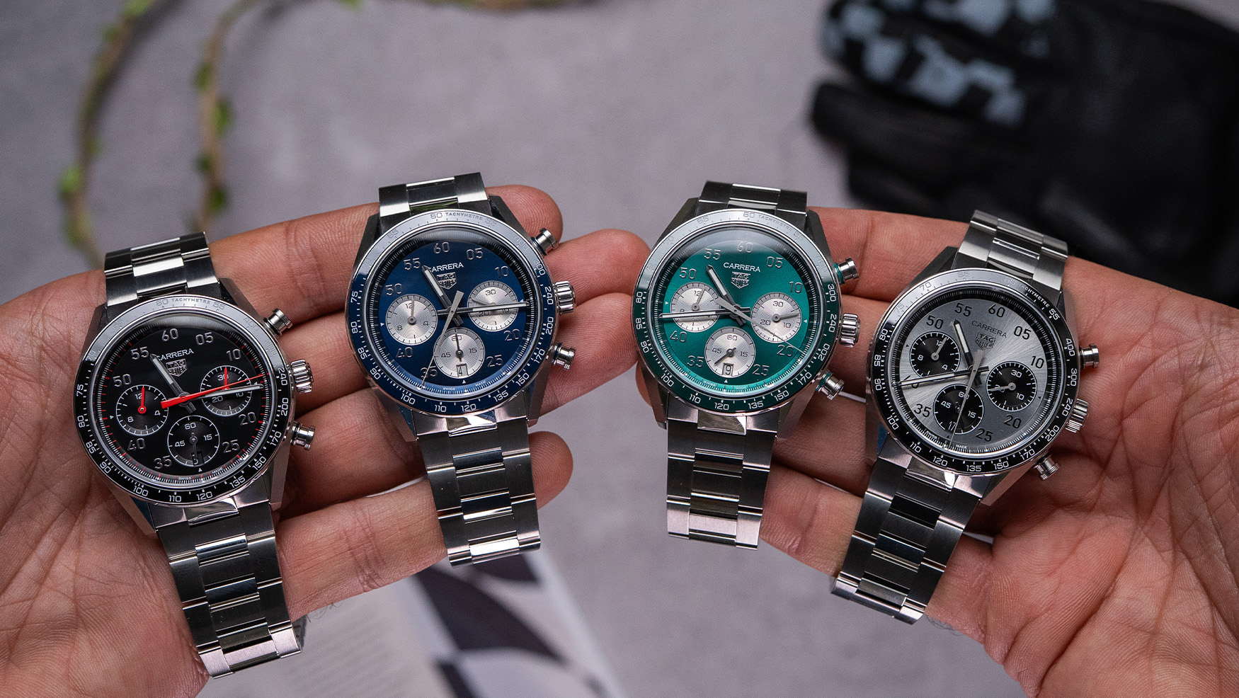 TAG Heuer Carrera Chronograph Sport 2026 Collection Overview featuring blue green silver and black dial models