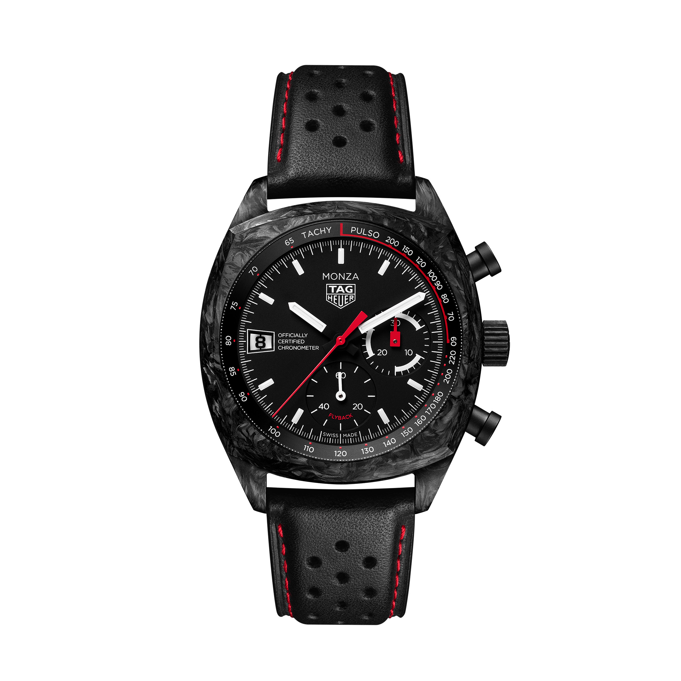 TAG Heuer Monza Flyback Chronograph Carbon matte black dial detail