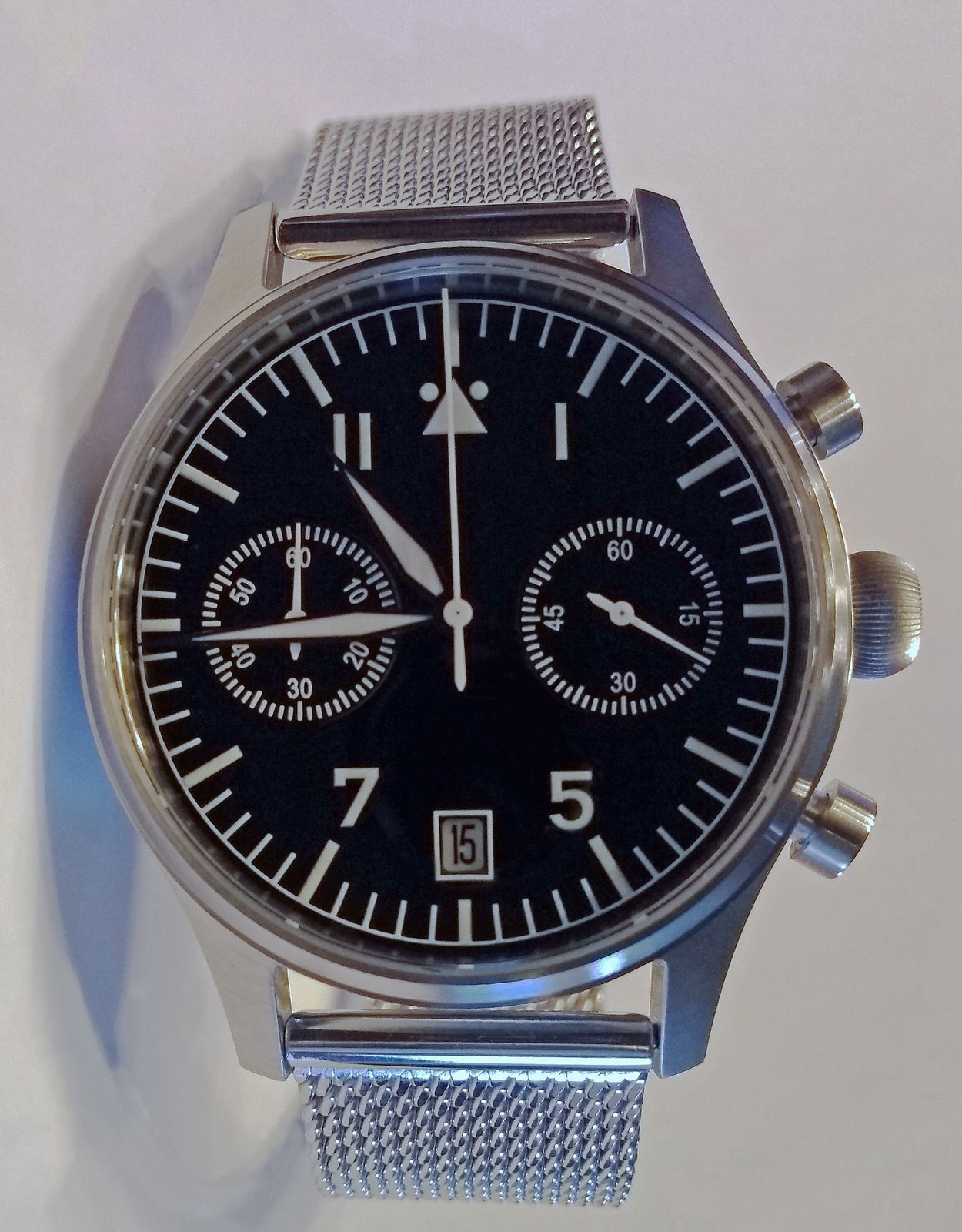 Pilot chronograph on a brown leather strap