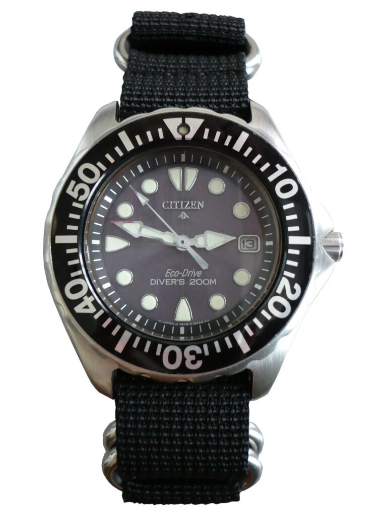 Citizen Promaster Eco-Drive diver on a four-ring NATO strap